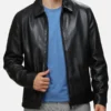 Classic Collar Black Leather Jacket