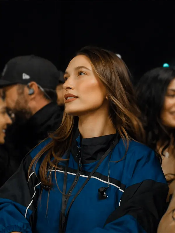 Coachella 2026 Hailey Bieber Jacket close