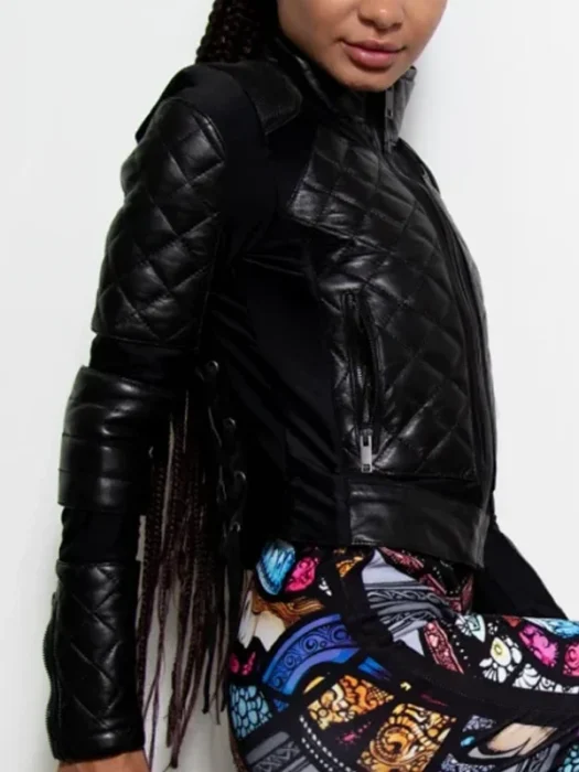 Corset Black Womens Quilted Motorcycle Black Leather Jacket