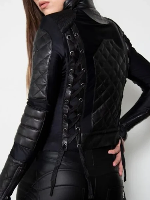 Corset Black Womens Quilted Motorcycle Leather Jacket Back
