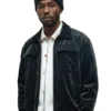 Cropped Coated Leather Bomber Jacket