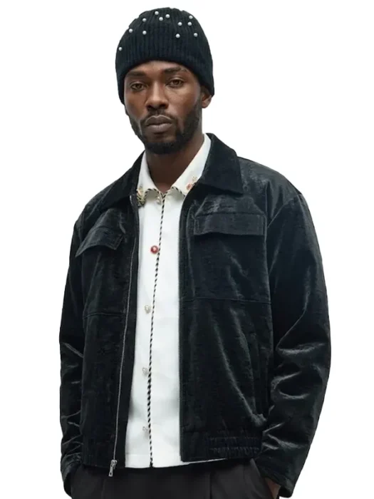 Cropped Coated Leather Bomber Jacket