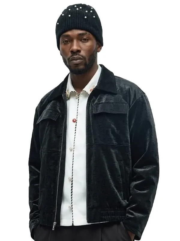 Cropped Coated Leather Bomber Jacket