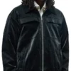 Cropped Coated Padded Leather Bomber Jacket