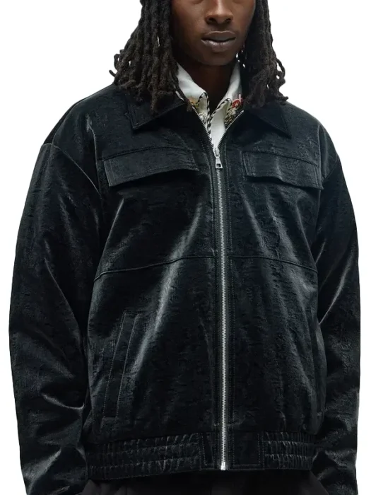 Cropped Coated Padded Leather Bomber Jacket