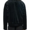 Cropped Coated Padded Leather Bomber Jacket Back