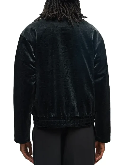Cropped Coated Padded Leather Bomber Jacket Back