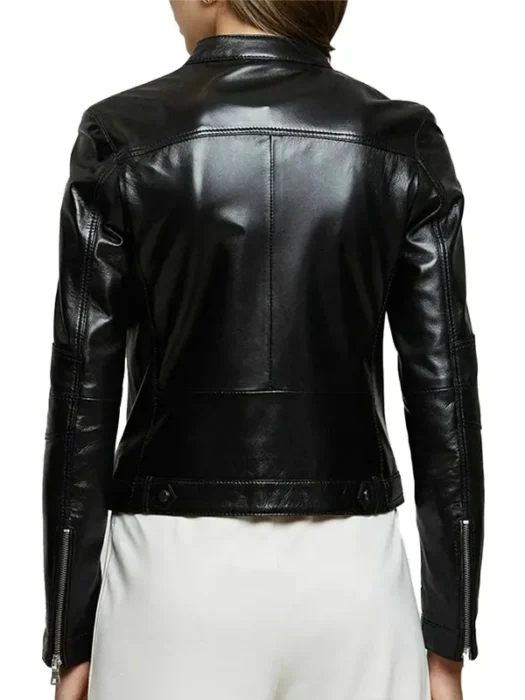 Ellen Moto Real Black Leather Womens Jacket Back
