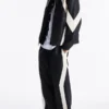 Faux Leather Maze Paneled Track Jacket