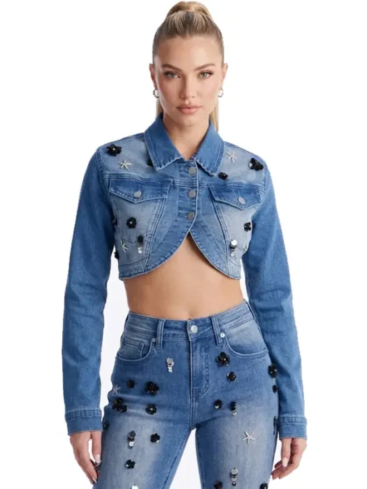 Floré Bella Embellished Denim Bolero Jacket