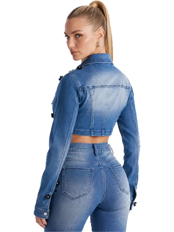 Floré Bella Embellished Denim Bolero Jacket Back