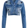 Floré Bella Embellished Denim Bolero Jacket - Medium Wash