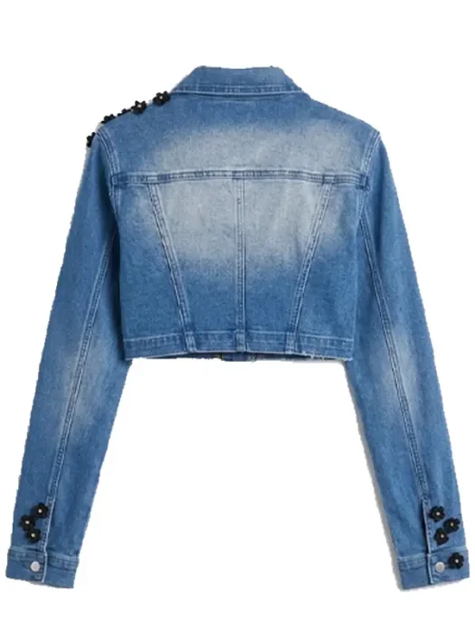 Floré Bella Embellished Denim Bolero Jacket - Medium Wash Back