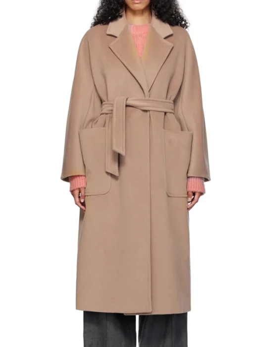 Florence Pugh Rome Brown Long Coat Front