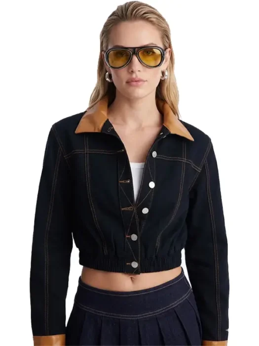 Franny Cropped Denim Bomber Jacket