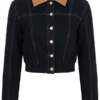 Franny Cropped Denim Bomber Jacket - Black And Brown
