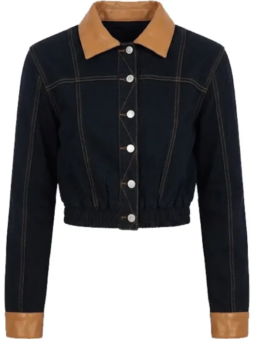 Franny Cropped Denim Bomber Jacket - Black And Brown