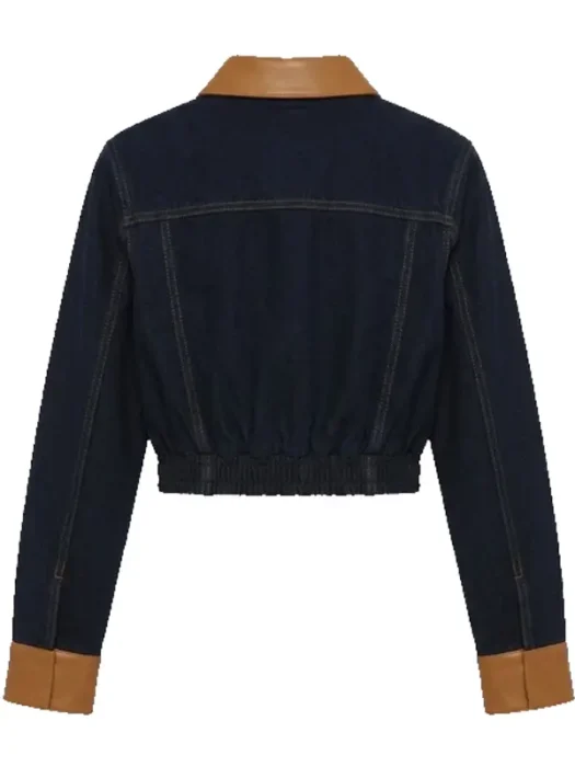 Franny Cropped Denim Bomber Jacket - Black And Brown Back