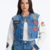 Golden State Cutie Patch Denim Bomber Jacket