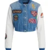 Golden State Cutie Patch Denim Bomber Jacket - Medium Wash