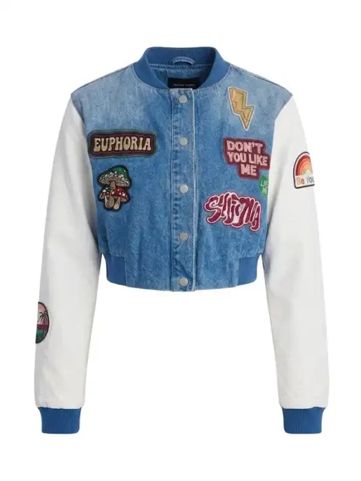 Golden State Cutie Patch Denim Bomber Jacket - Medium Wash