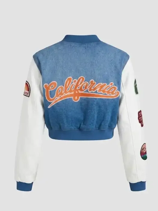 Golden State Cutie Patch Denim Bomber Jacket - Medium Wash Back