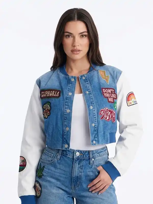 Golden State Cutie Patch Denim Bomber Jacket