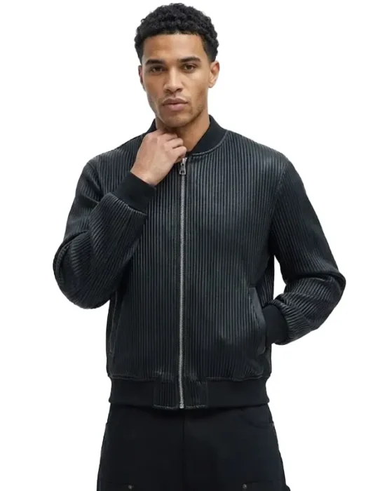 Gordon Faux Leather Black Bomber Jacket
