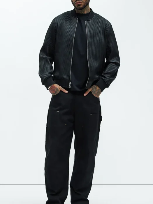 Gordon Faux Leather Black Bomber Jacket