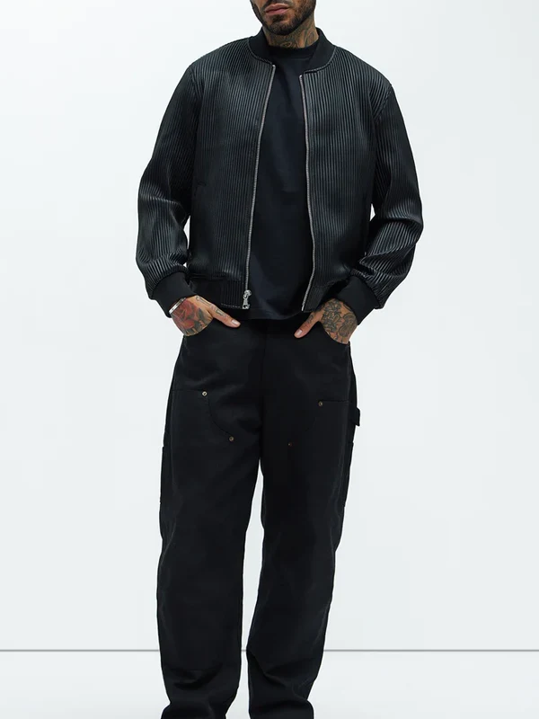 Gordon Faux Leather Black Bomber Jacket
