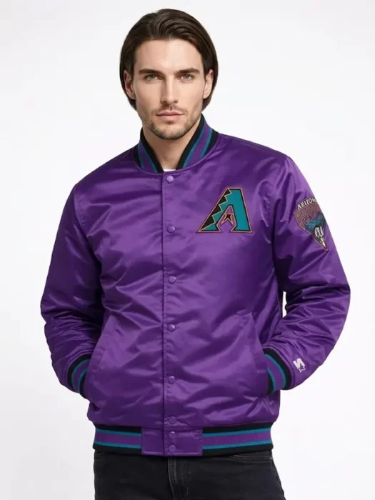 HOMAGE X Starter Arizona Diamondbacks Purple Satin Bomber Jacket