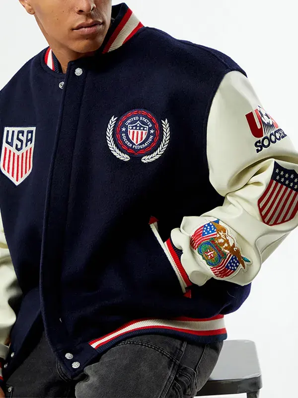 Jeff Hamilton x US Soccer Blue Wool Varsity Jacket