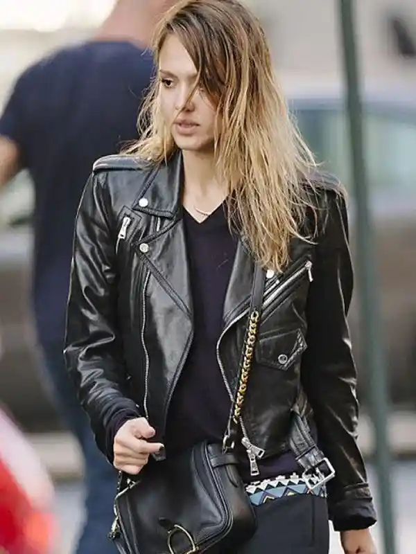 Jessica Alba Black Genuine Leather Jacket