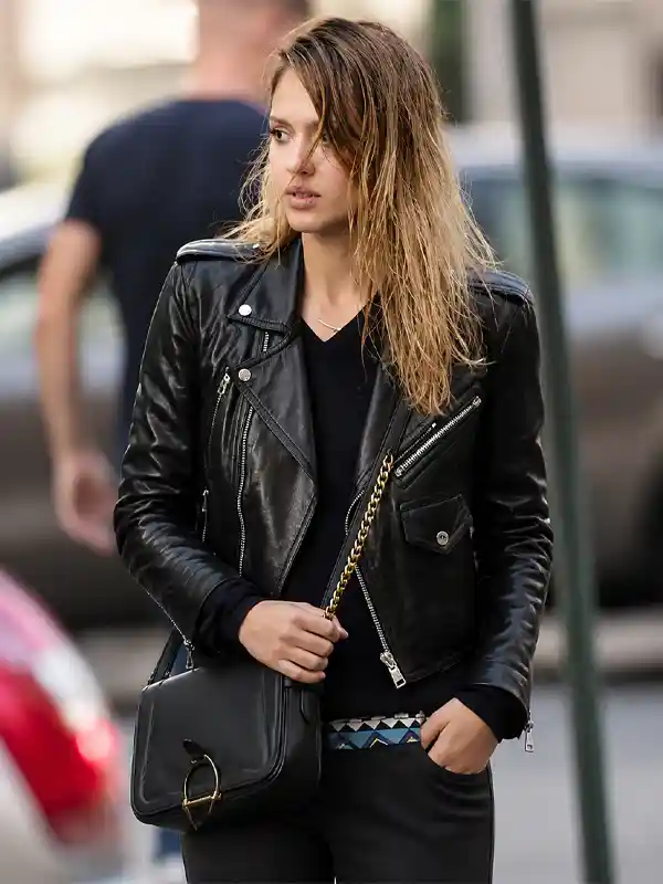 Jessica Alba Black Leather Jacket