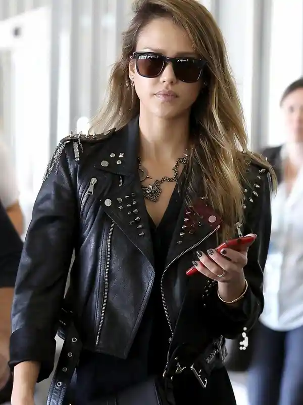 Jessica Alba Black Studded Jacket