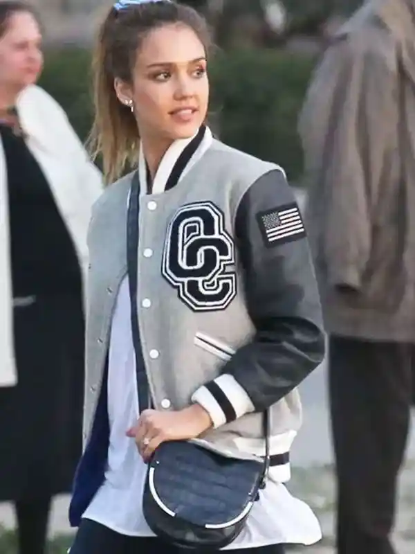 Jessica Alba OC Grey Varsity Jacket