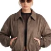 Jessica Cropped Faux Suede Bomber Jacket