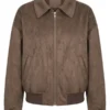 Jessica Cropped Faux Suede Bomber Jacket - Olive