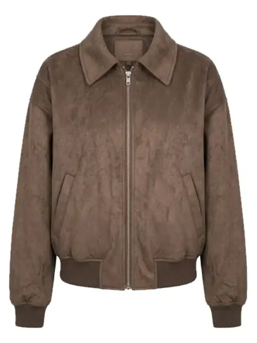 Jessica Cropped Faux Suede Bomber Jacket - Olive