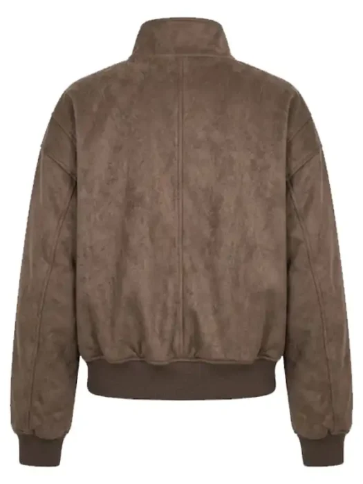 Jessica Cropped Faux Suede Bomber Jacket - Olive Back