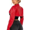 Jessie Faux Leather Cropped Bolero Jacket - Red Back