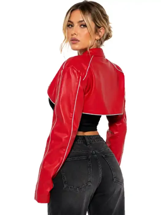 Jessie Faux Leather Cropped Bolero Jacket - Red Back