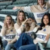 LA Dodgers Womens Night Quarter Zip Beige Sweatshirt