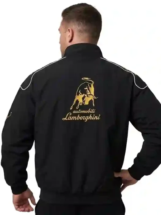 Lamborghini Sleeves Oversized Black Varsity Jacket Back