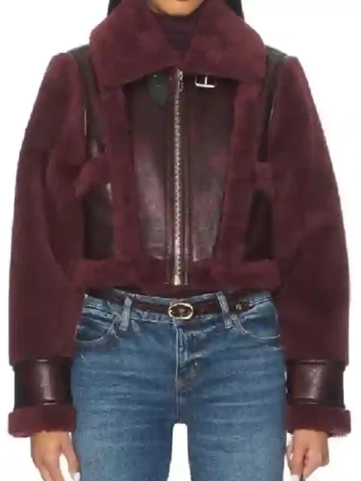 Marshals Maddie Burgundy Shearling Leather Jacket