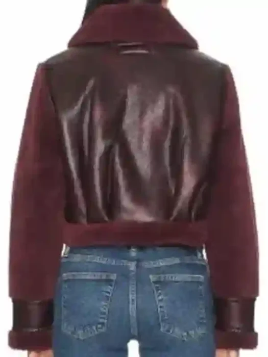 Marshals Maddie Burgundy Shearling Leather Jacket Back