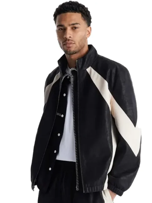 Maze Paneled Faux Leather Track Jacket