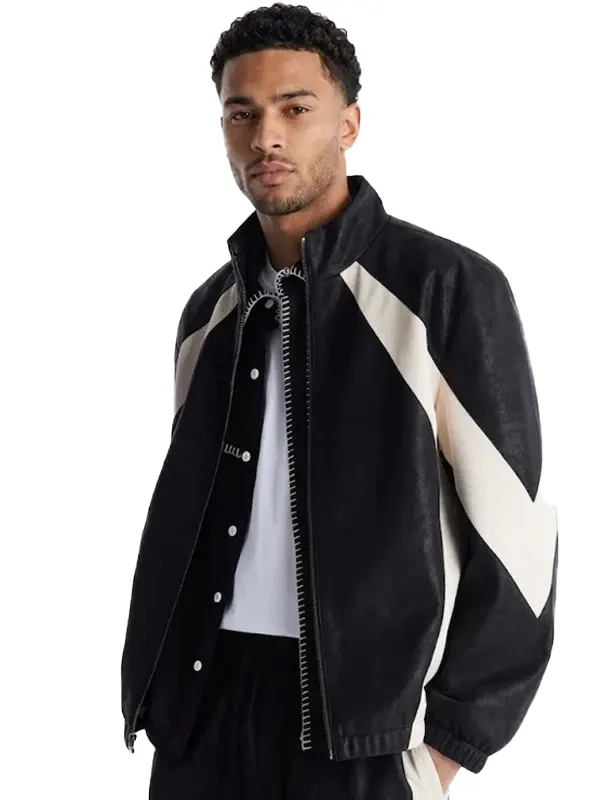Maze Paneled Faux Leather Track Jacket