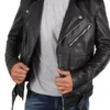 Mens Asymmetrical Biker Leather Jacket
