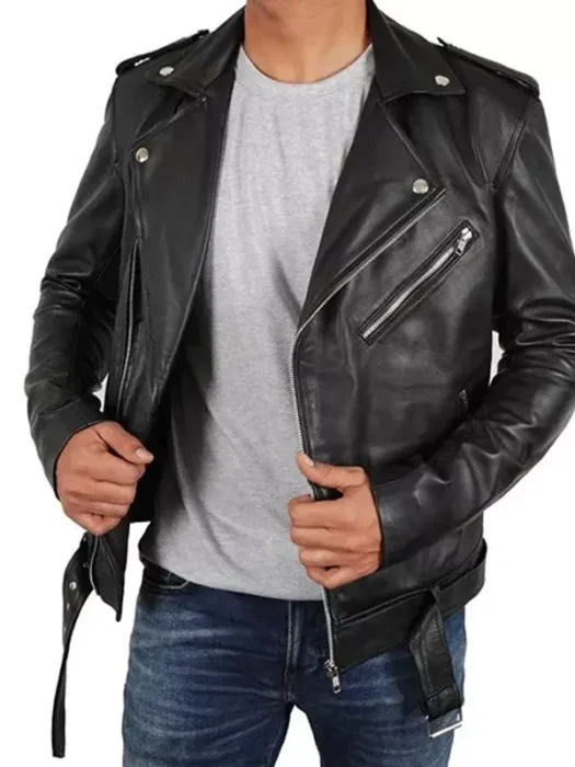 Mens Asymmetrical Biker Leather Jacket